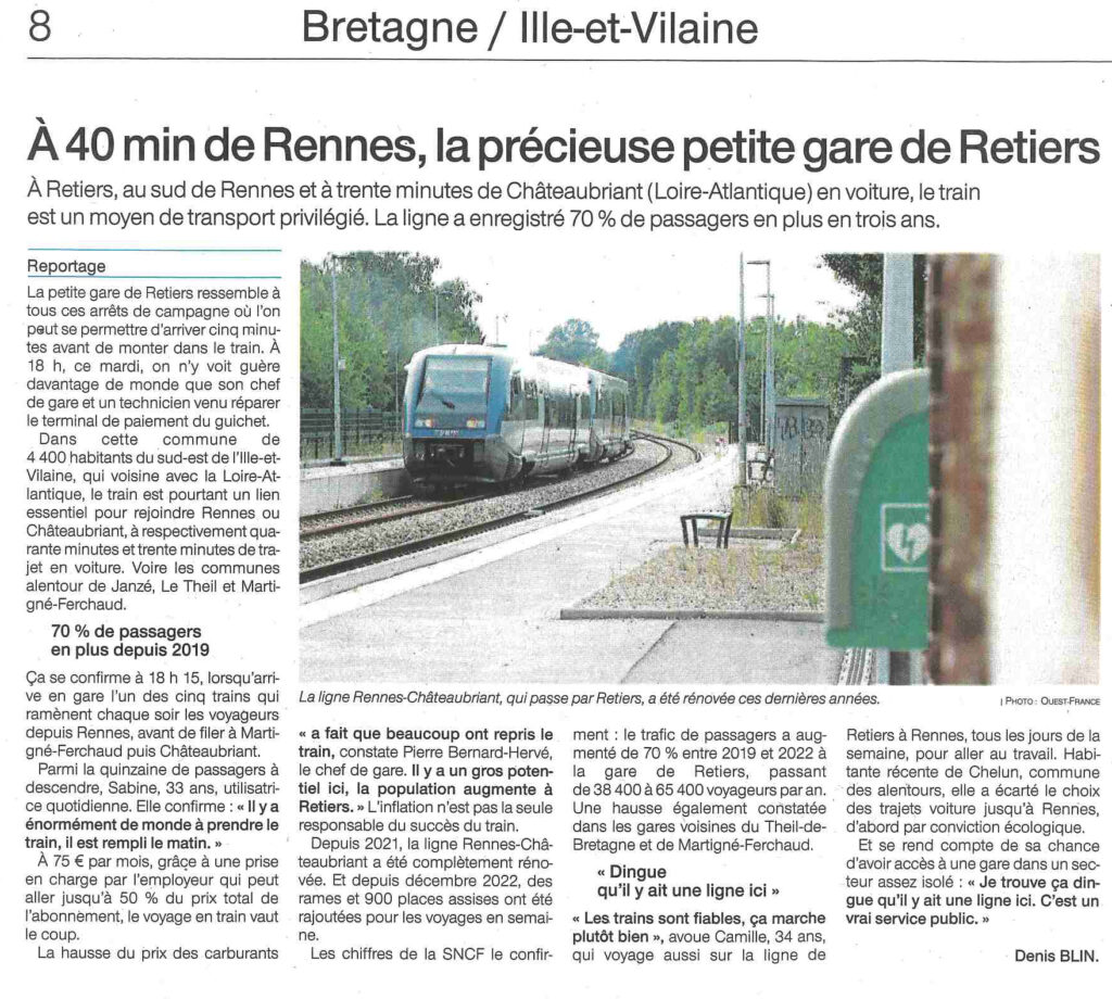 Article "A 40 min de Rennes, la précieuse petite gare de Retiers"